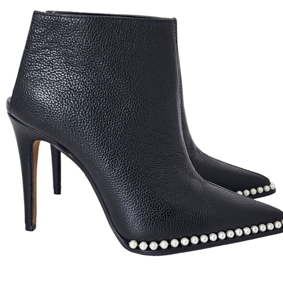 Karl Lagerfeld Cyron Black Leather Beaded Stiletto Booties - Picture 1 of 6